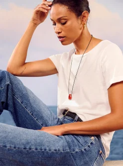 Cuffed-sleeve organic cotton T-shirt