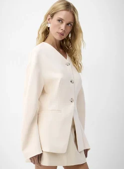 Curved-sleeve V-neck fitted blazer