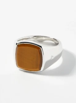 Cushion tiger's eye signet ring