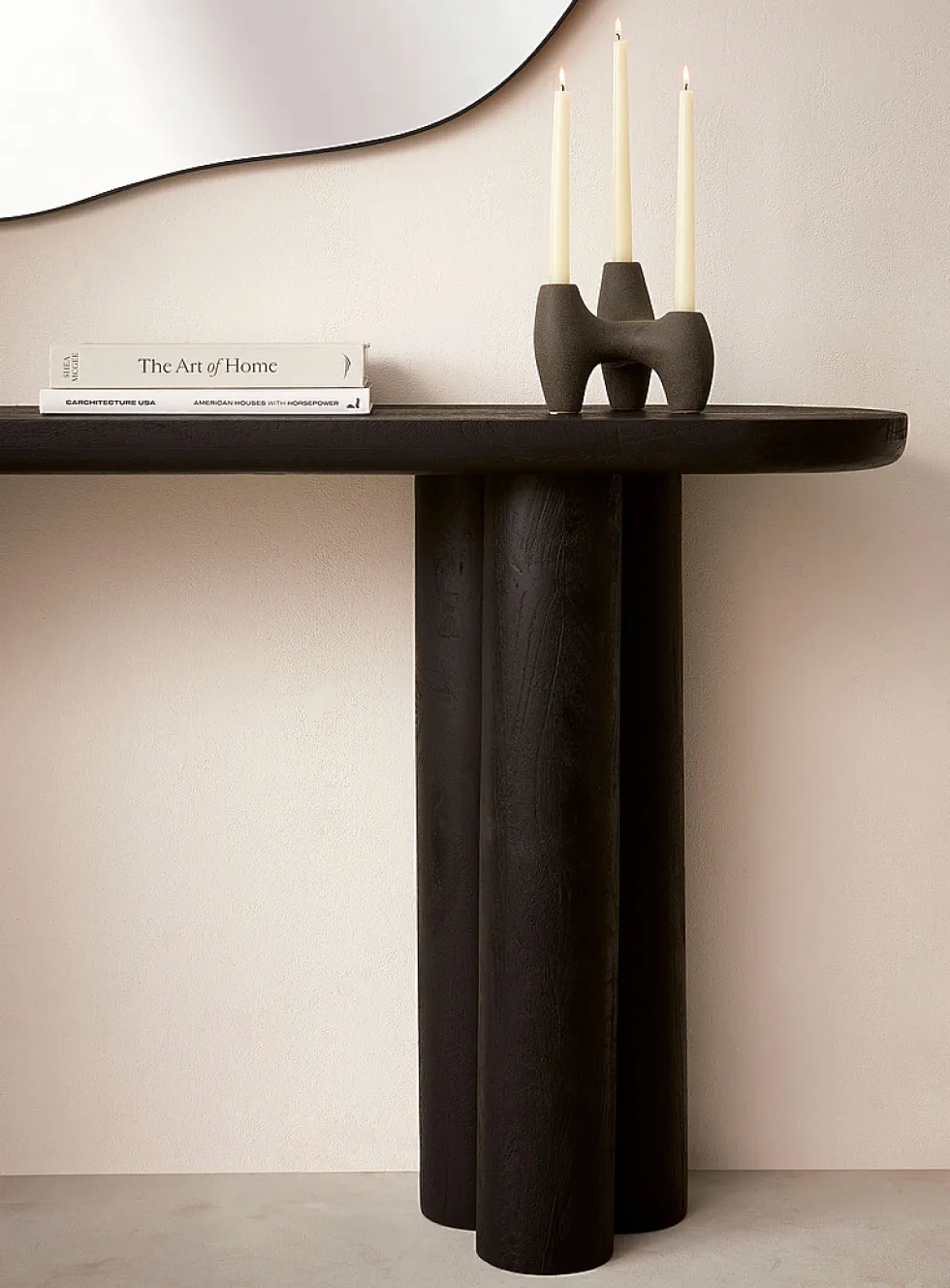 Cylindrical base retro-modern console table
