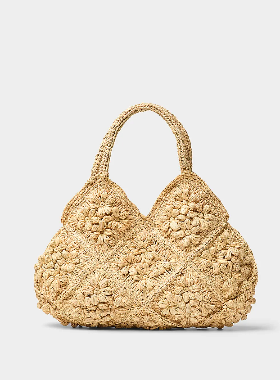 3D flower braided raffia tote bag