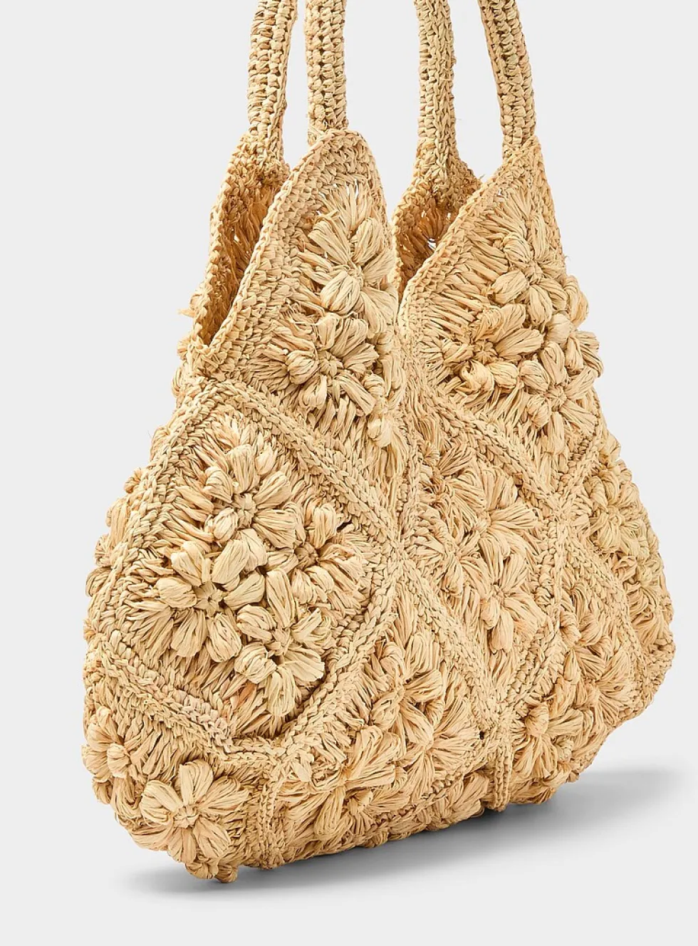 3D flower braided raffia tote bag
