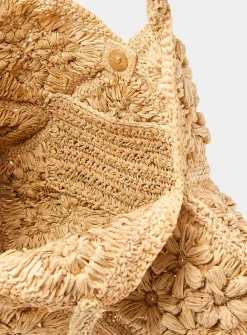 3D flower braided raffia tote bag