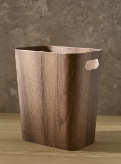 Dark faux-wood wastebasket