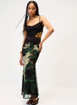 Dark flowers mesh maxi dress