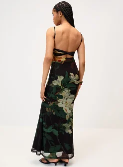 Dark flowers mesh maxi dress