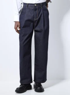 Dark indigo pleated jean