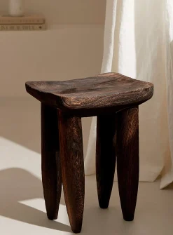 Dark paulownia wood decorative stool