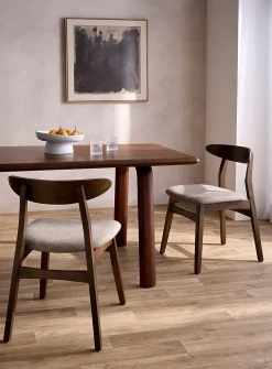 Dark walnut finish curved backrest chairs