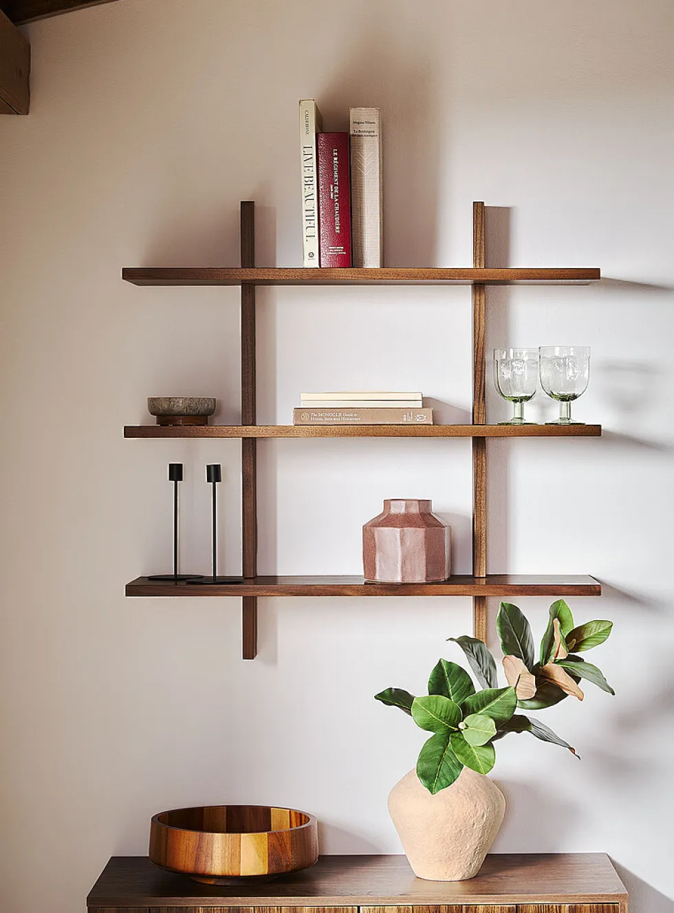 Dark wool triple wall shelf