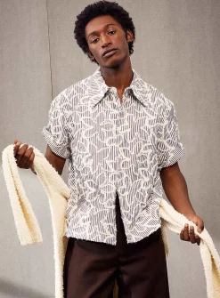 Dayot frayed flowers striped shirt