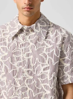 Dayot frayed flowers striped shirt