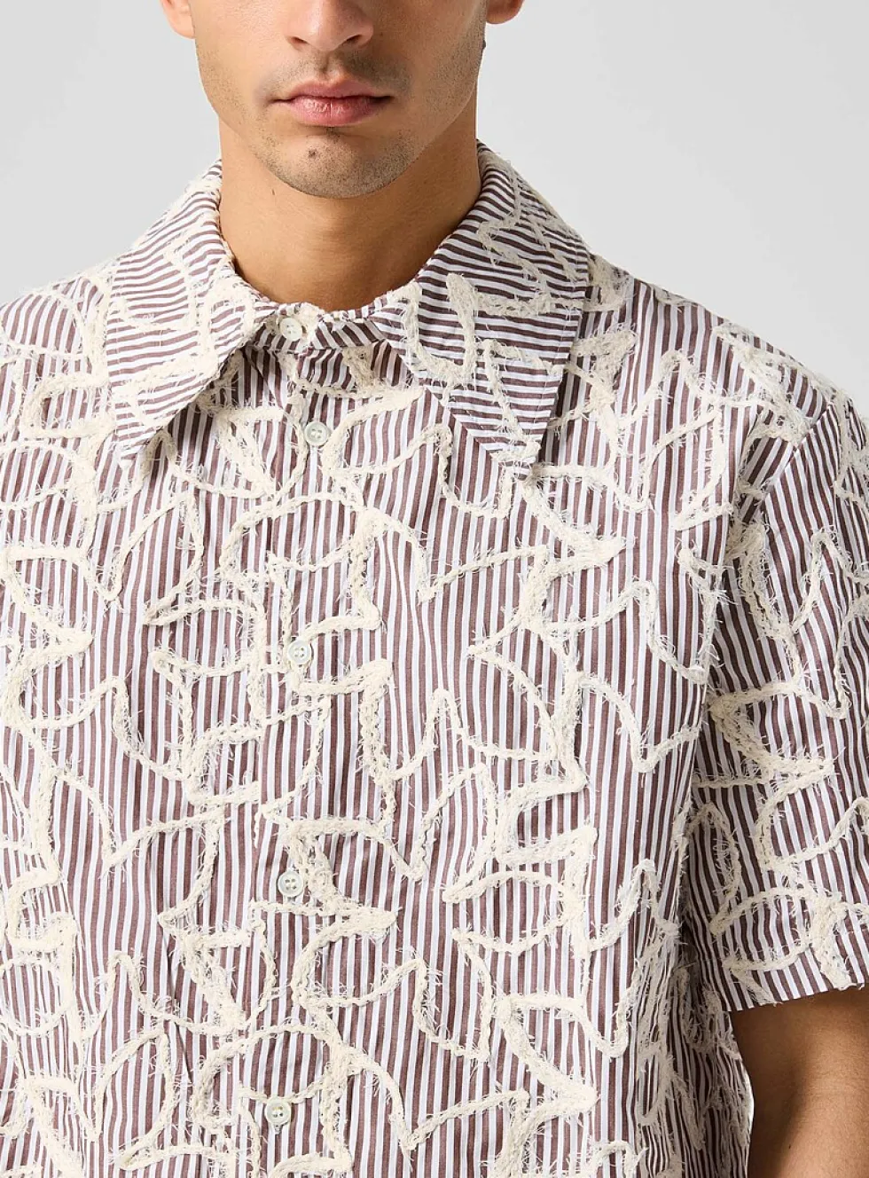 Dayot frayed flowers striped shirt