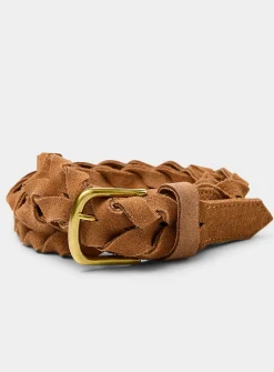 D-buckle braided textured suede belt