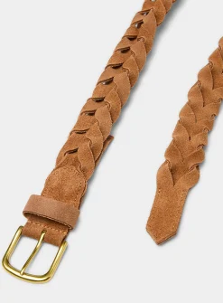 D-buckle braided textured suede belt