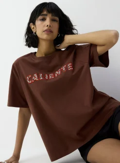 Decorated print loose boxy-fit T-shirt