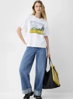 Decorated print loose boxy-fit T-shirt