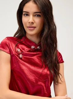 Decorative collar cap-sleeve minidress