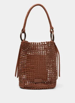 Del Mar openwork woven leather bucket bag