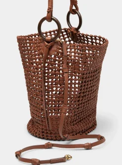 Del Mar openwork woven leather bucket bag