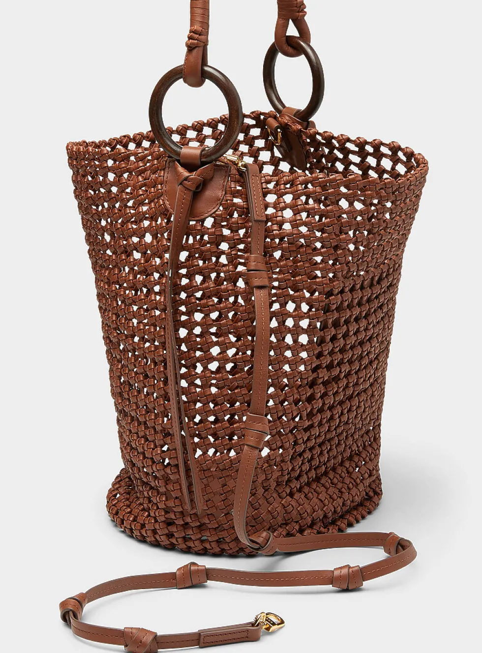 Del Mar openwork woven leather bucket bag