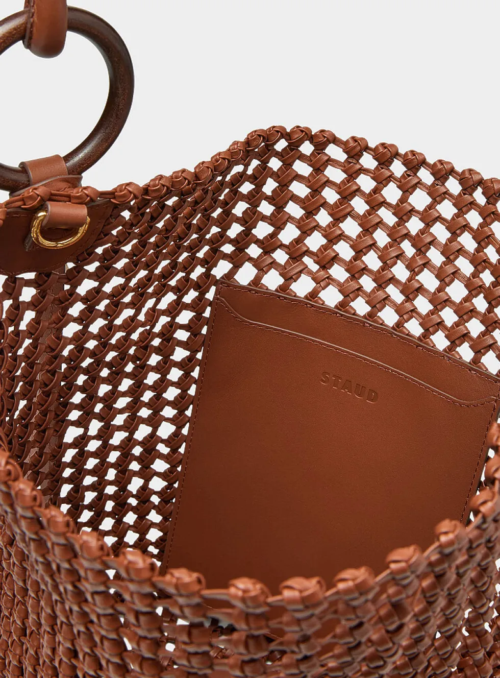 Del Mar openwork woven leather bucket bag