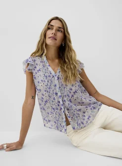 Delicate pleating sheer chiffon blouse