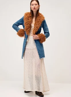 Denim and faux-shearling jacket