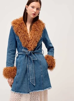 Denim and faux-shearling jacket