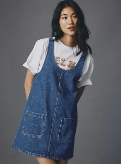 Denim apron dress with pockets