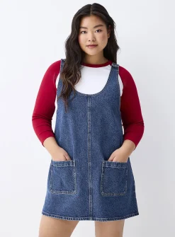 Denim apron dress with pockets
