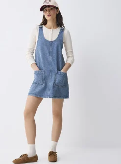 Denim apron dress with pockets