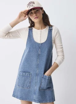 Denim apron dress with pockets