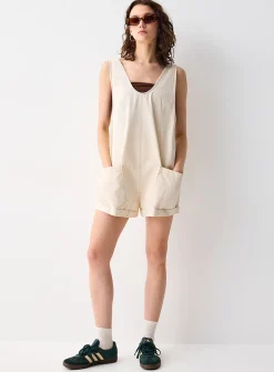 Denim carpenter romper