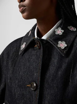 Denim floral collar jacket