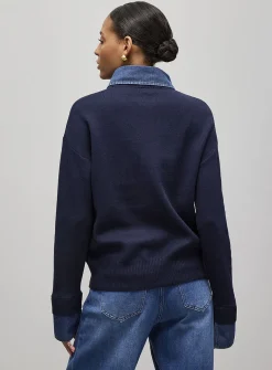 Denim inserts jewel buttons polo shirt