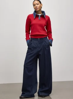 Denim inserts jewel buttons polo shirt