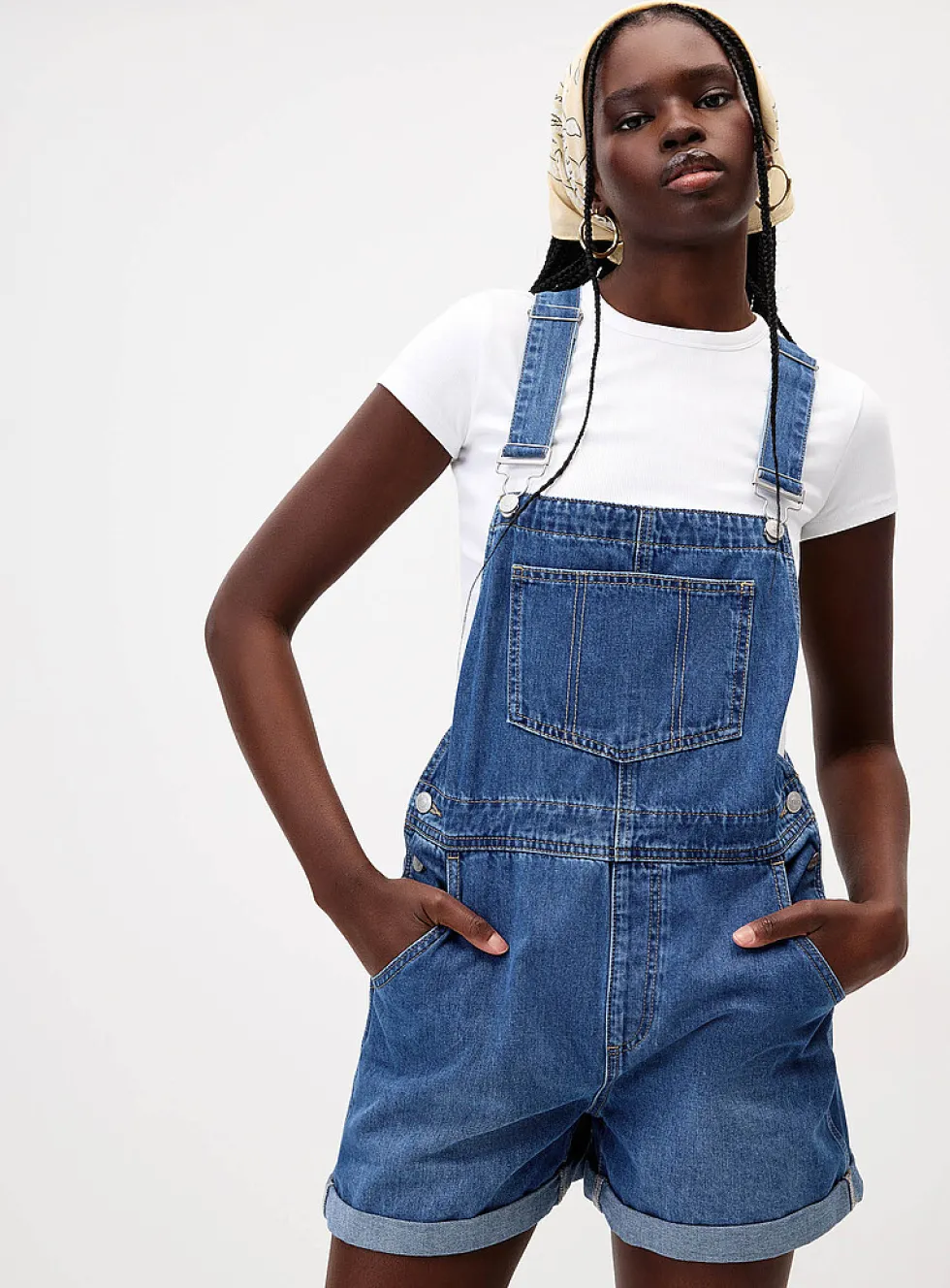Denim overall shorts