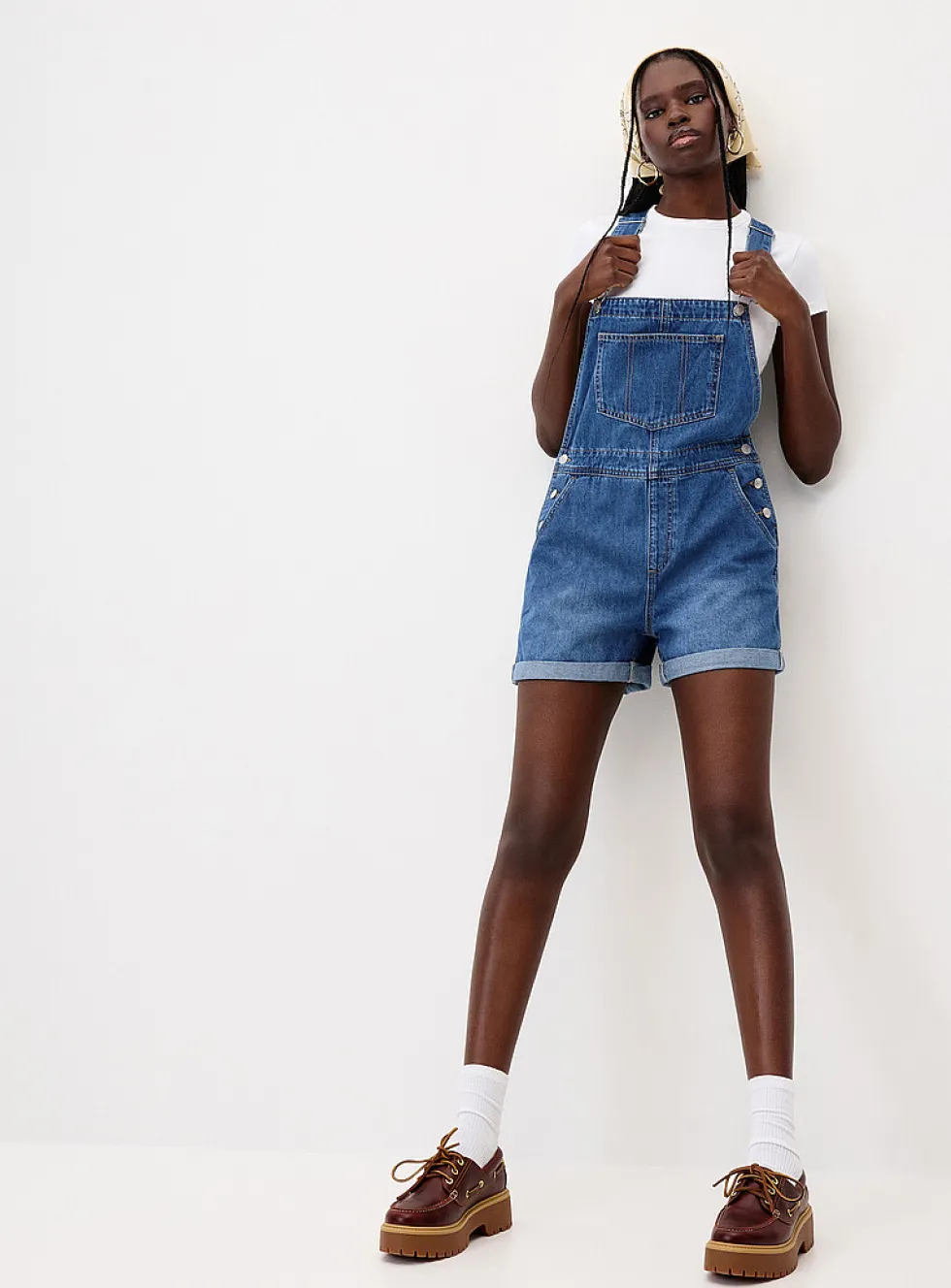 Denim overall shorts