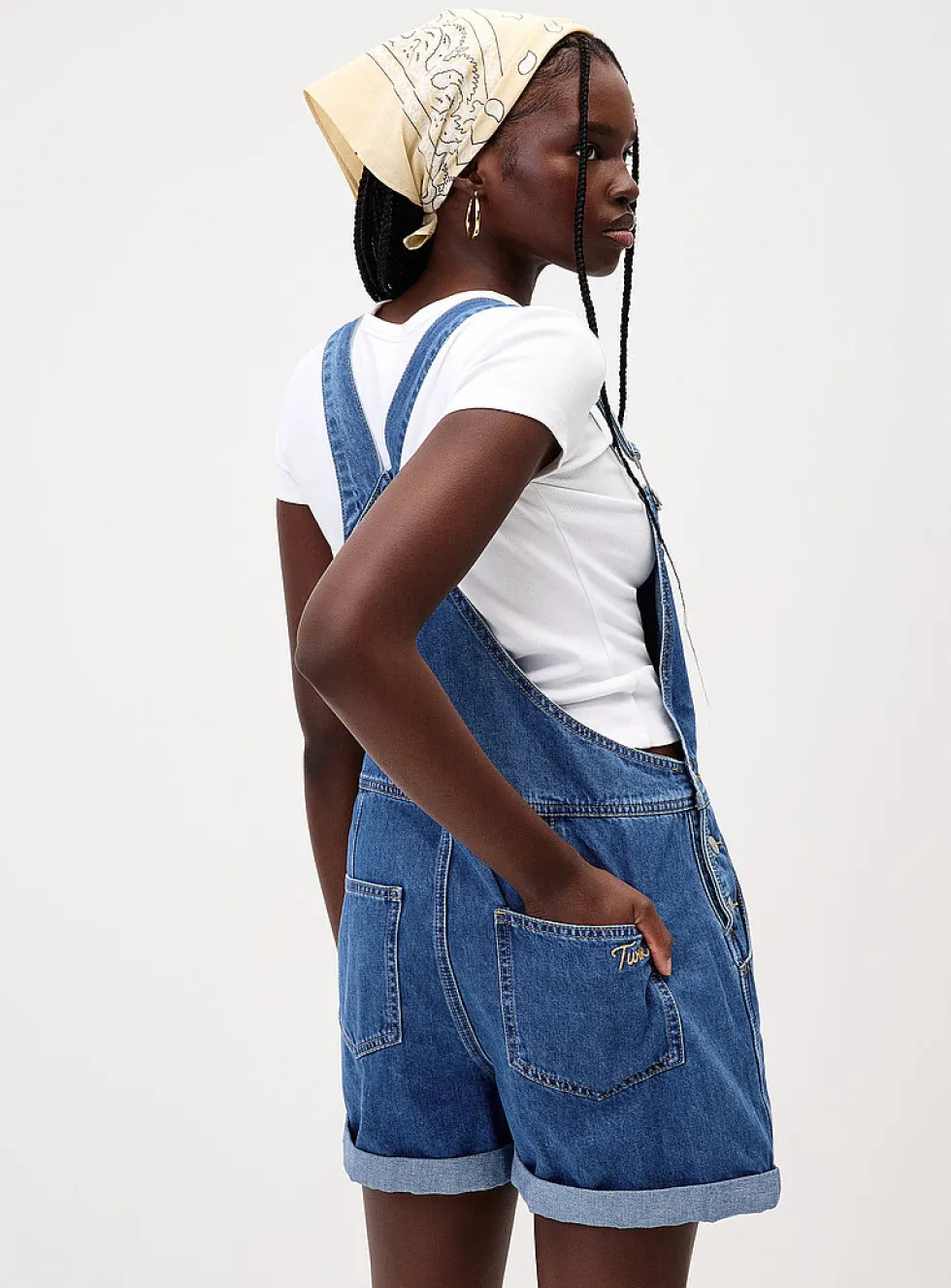 Denim overall shorts