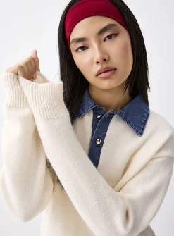 Denim polo collar sweater