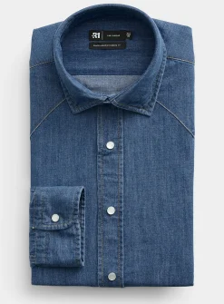 Denim shirt with pearly buttons