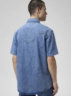 Denim short-sleeve Western shirt