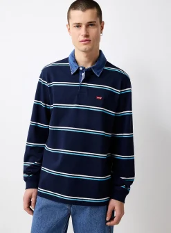 Denim-collar rugby polo
