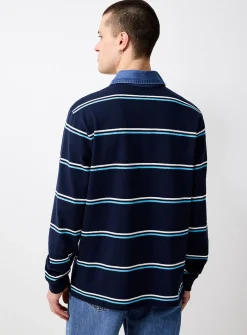 Denim-collar rugby polo
