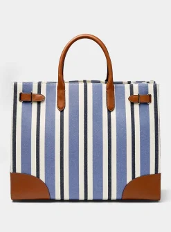 Devyn striped woven fabric tote bag