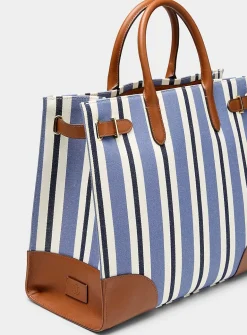Devyn striped woven fabric tote bag