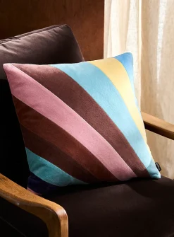 Diagonal-stripe velvet cushion