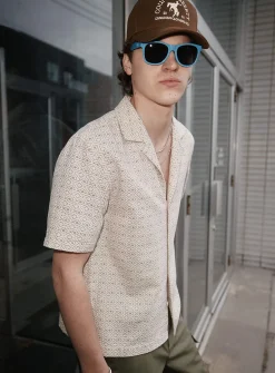 Diamond pattern textured camp shirt