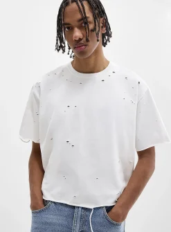 Distressed cropped T-shirt